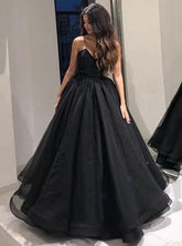 Black Sweetheart Tulle Ball Gown Long Prom Dress